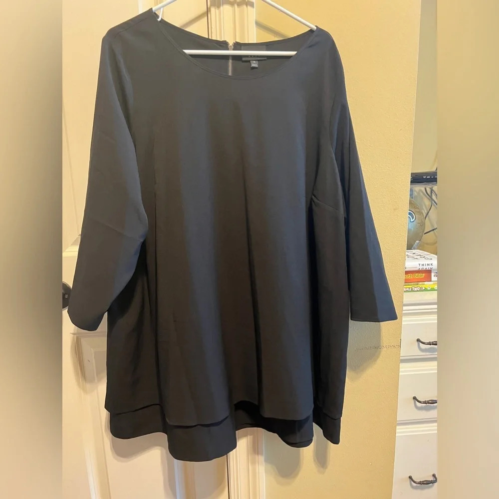 Lane Bryant Black 3/4 Length Sleeves Layered Dressy Blouse Back Zipper Sz 26W